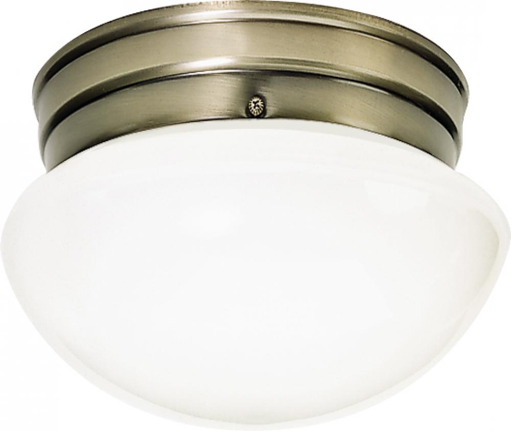 1 Light - 8&#34; Flush with White Glass - Antique Brass Finish