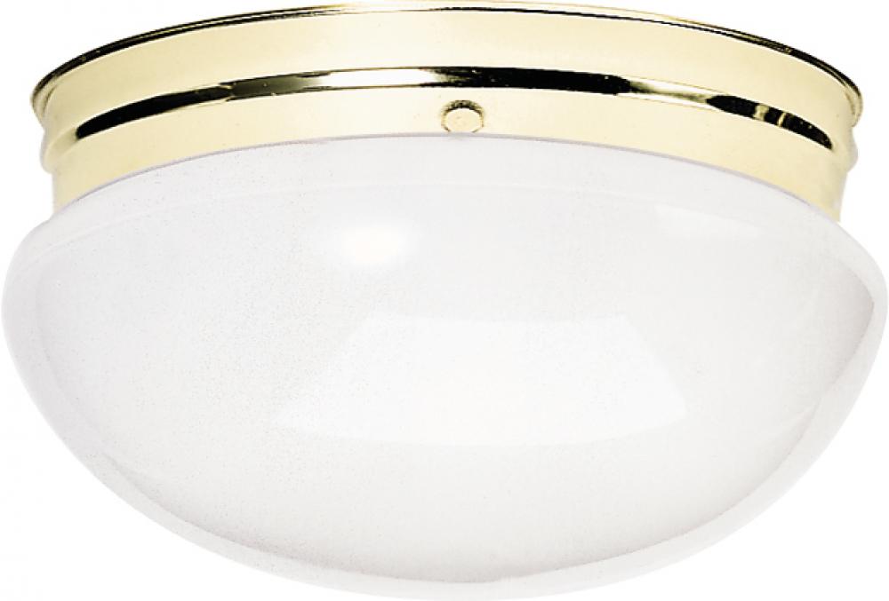 2 Light - 12&#34; Flush with White Glass - Polished Brass Finish