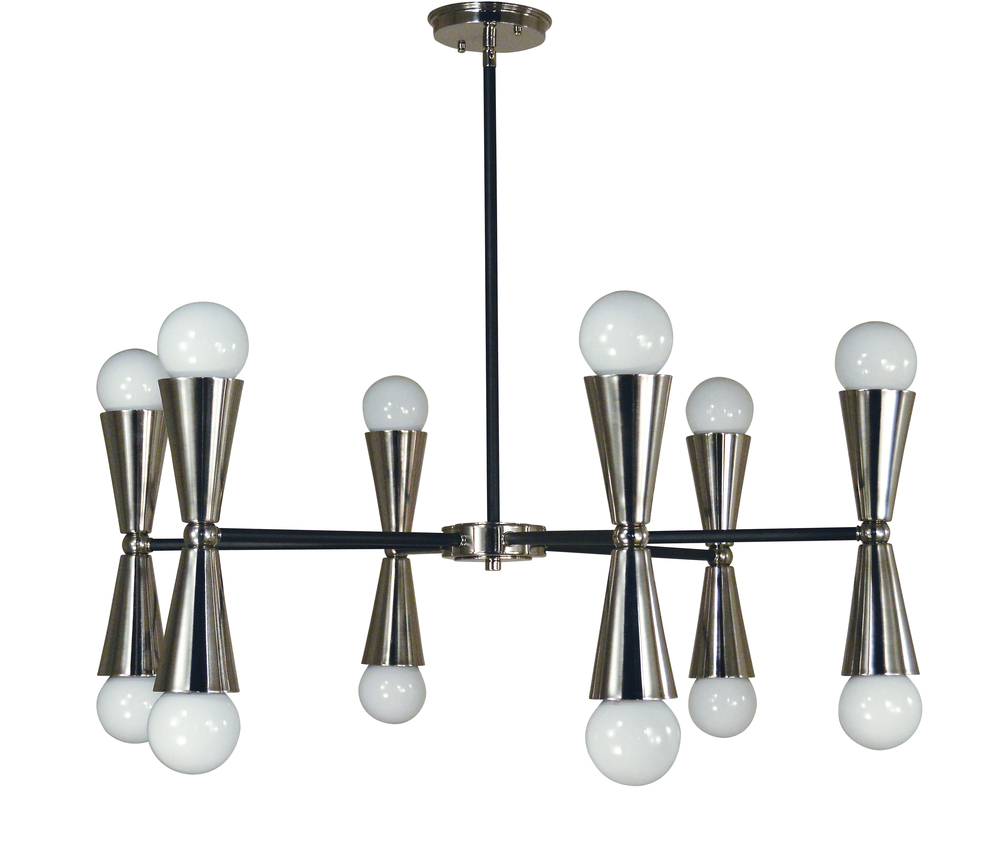 12-Light Polished Nickel/Matte Black Equinox Chandelier