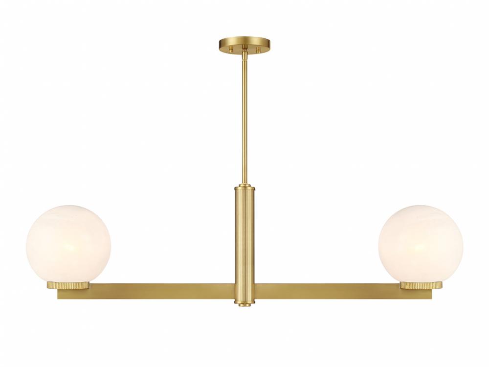 2-Light Linear Chandelier in Natural Brass