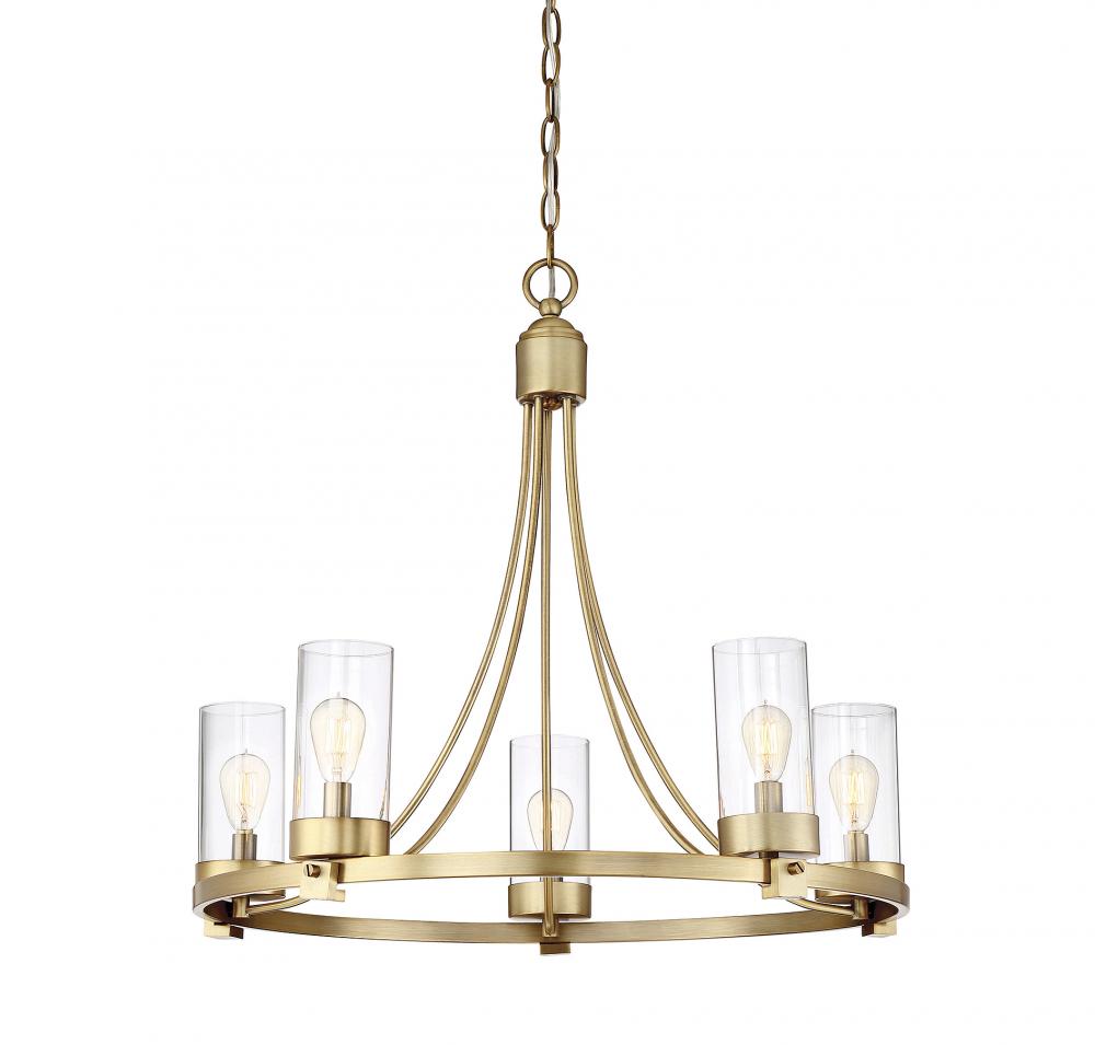 5-Light Chandelier in Natural Brass