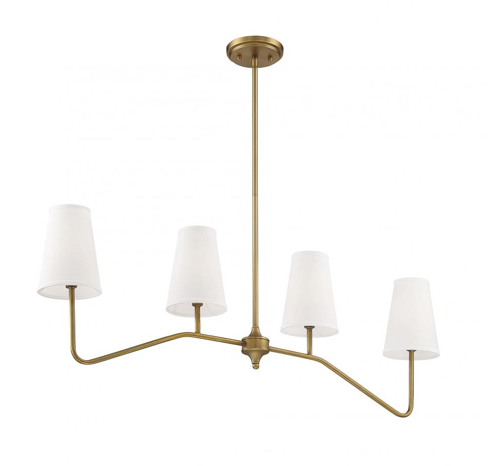 4-Light Linear Chandelier in Natural Brass