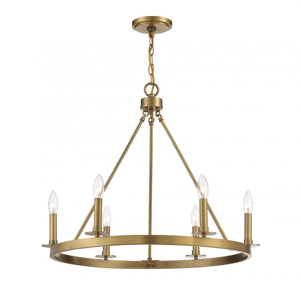 6-Light Chandelier in Natural Brass