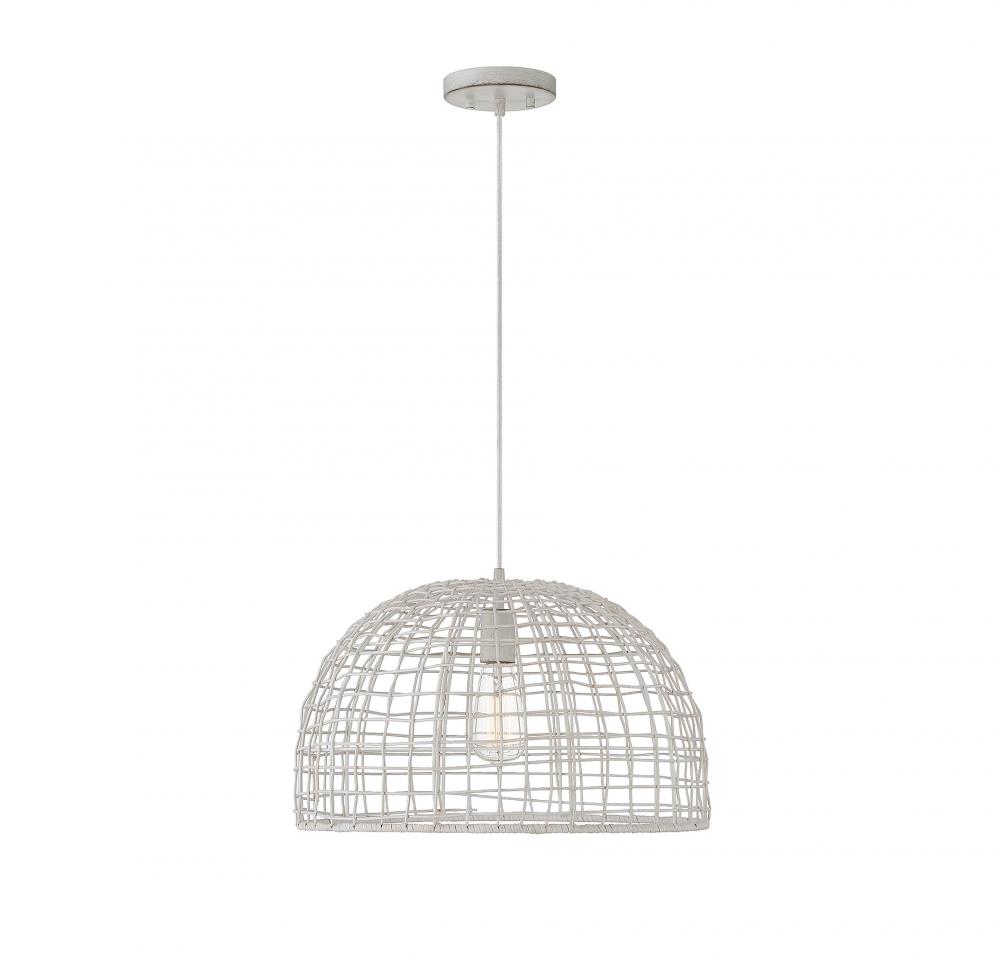 1-Light Pendant in White Rattan with A White SocketÂ 