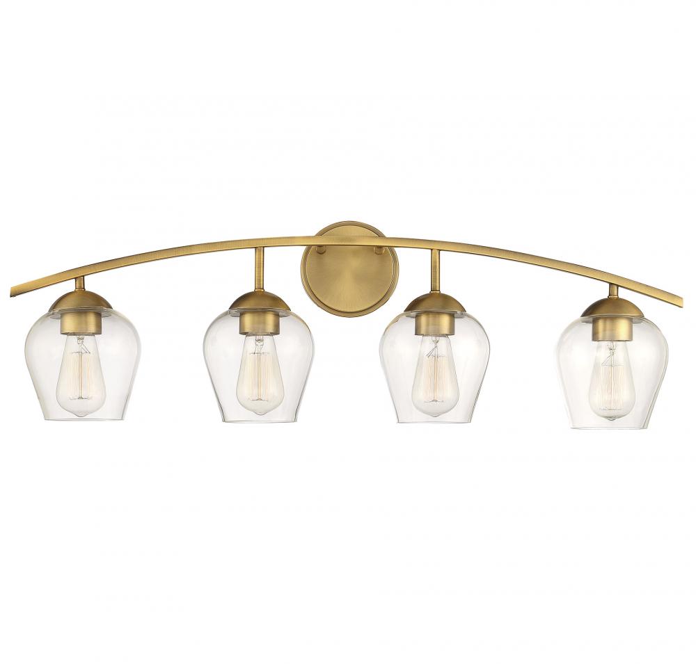 4-Light Bathroom Vanity Light in Natural Brass