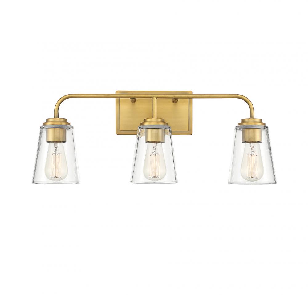 3-Light Bathroom Vanity Light in Natural Brass