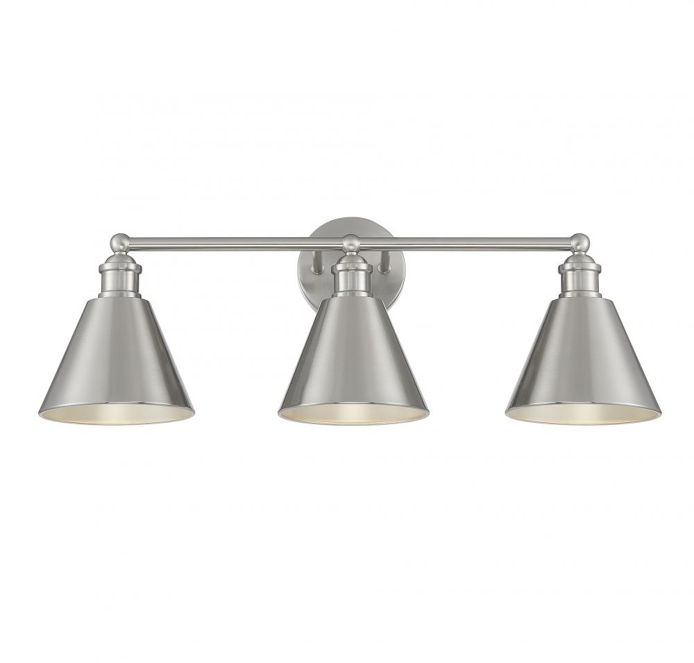 3-Light Bathroom Vanity Light in Brushed Nickel