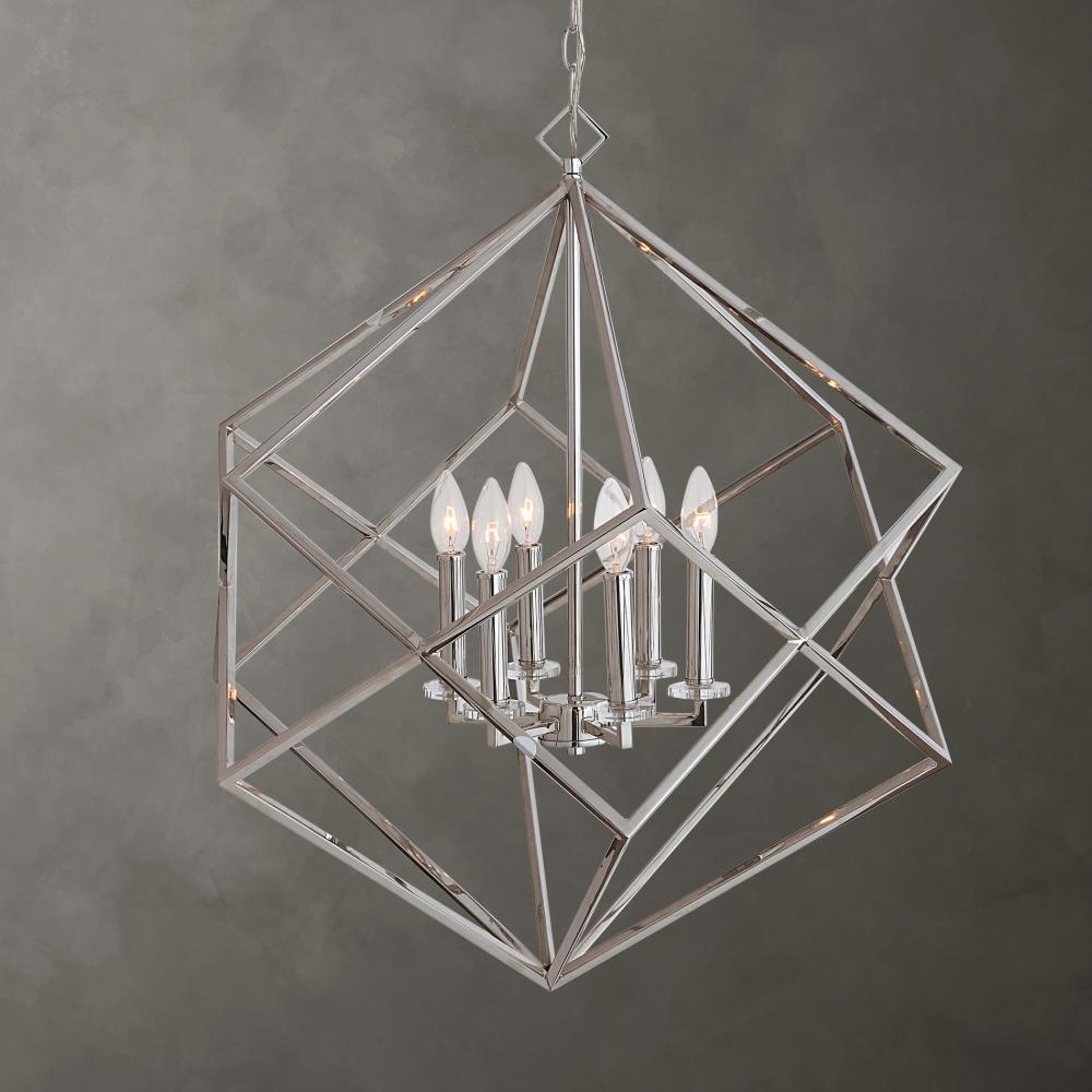 Euclid 6 Light Nickel Cube Pendant