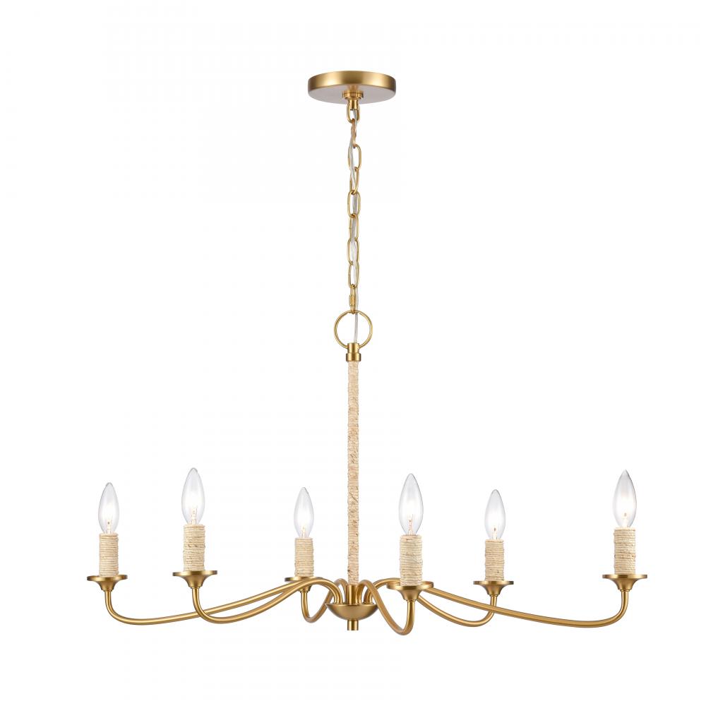 Abaca 32&#39;&#39; Wide 6-Light Chandelier - Brushed Gold