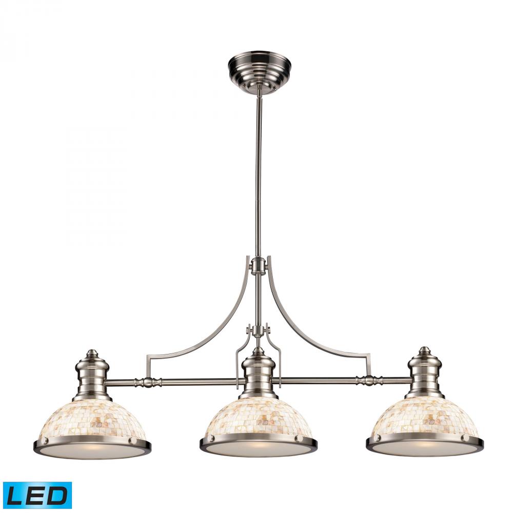 Chadwick 3-Light Island Light in Satin Nickel with Cappa Shell Shade - Includes LED Bulbs