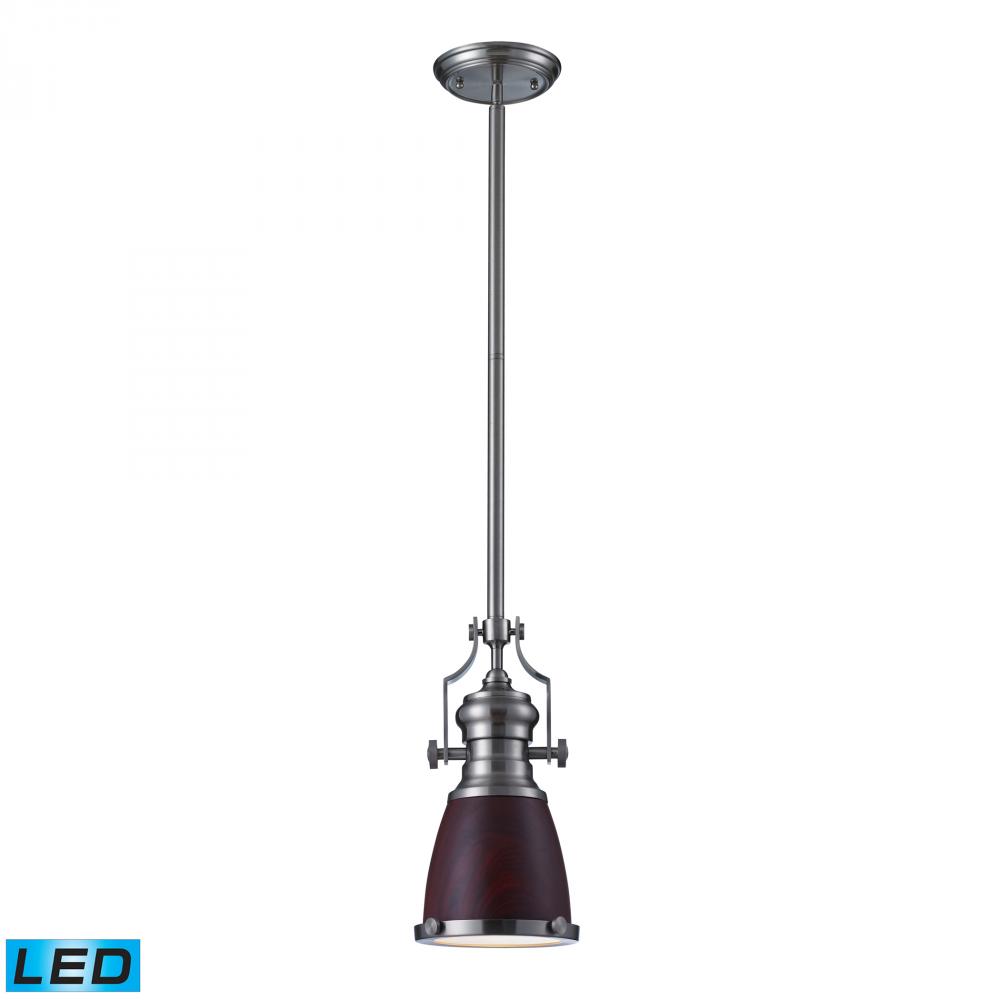 One Light Satin Nickel Dark Walnut Shade Down Mini Pendant