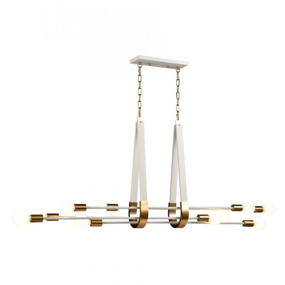 Sabine 58&#39;&#39; Wide 10-Light Linear Chandelier - Textured White with Brushed Gold