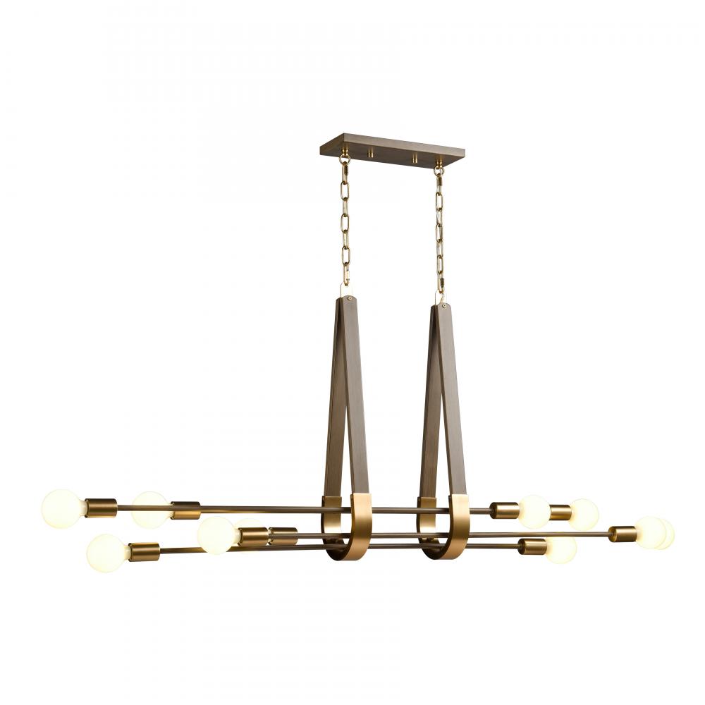 Sabine 58&#39;&#39; Wide 10-Light Linear Chandelier - Pecan with Brushed Gold